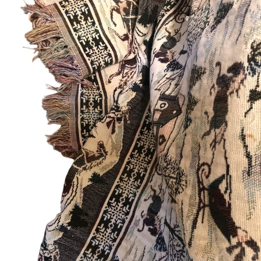 Holiday Sofa Throw Christmas Hometown Village Reversible W/Fringe 72X52” Dreamy